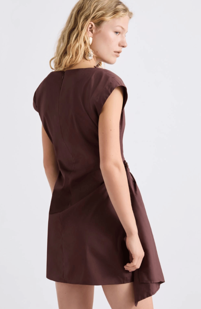 MLLSABINE DRAPED MIDI DRESS in BROWN-MARELLA by MAX MARA-FLOW BY NICOLE CANADA