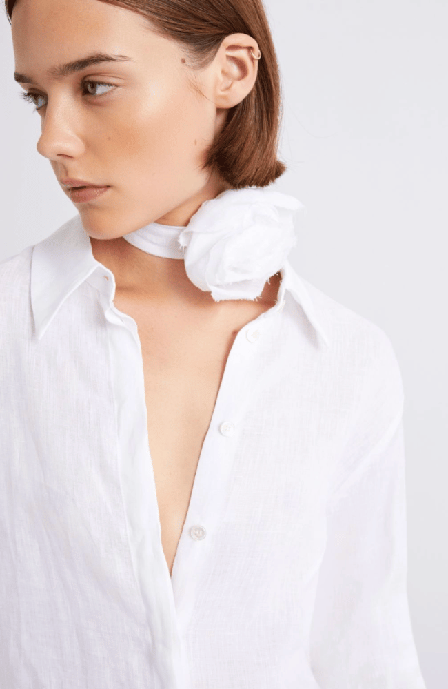 MLSEDITORE LINEN SHIRT in OPTIC WHITE-MARELLA by MAX MARA-FLOW BY NICOLE CANADA