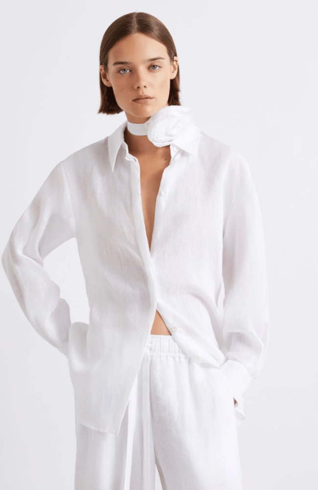 MLSEDITORE LINEN SHIRT in OPTIC WHITE-MARELLA by MAX MARA-FLOW BY NICOLE CANADA