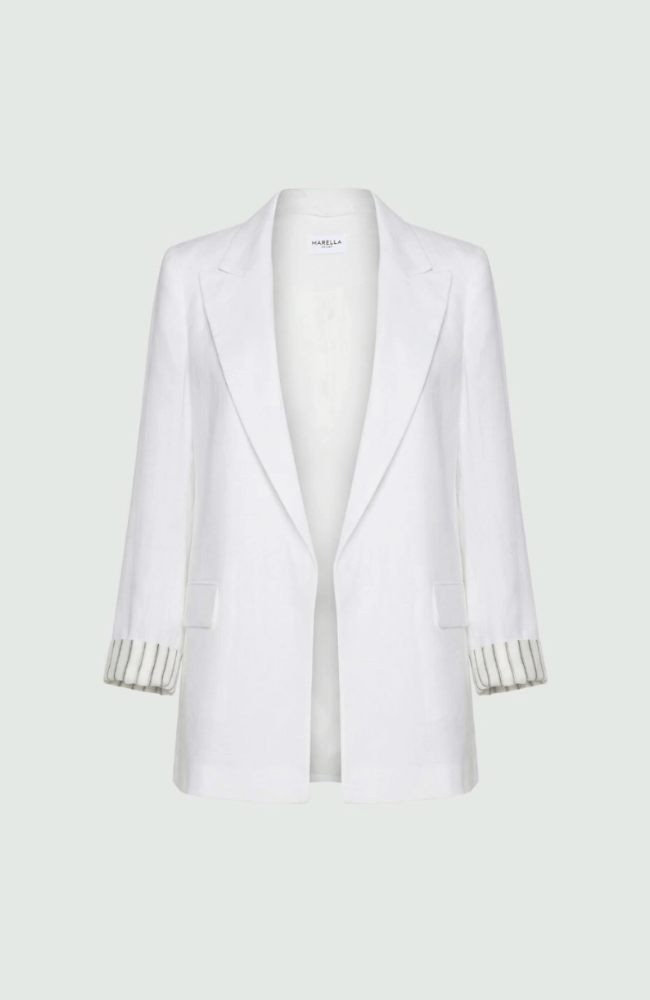 MLSSAUNA LINEN BLAZER in OPTIC WHITE-MARELLA by MAX MARA-FLOW BY NICOLE CANADA