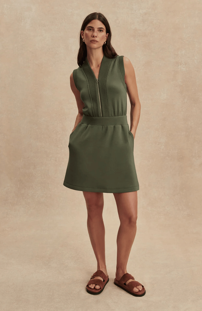 POLYANNA HALF ZIP DRESS in THYME-Varley-FLOW BY NICOLE CANADA