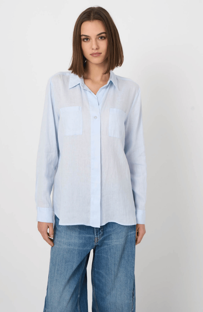 PURE LINEN BLOUSE in OCEAN-REPEAT-FLOW BY NICOLE CANADA