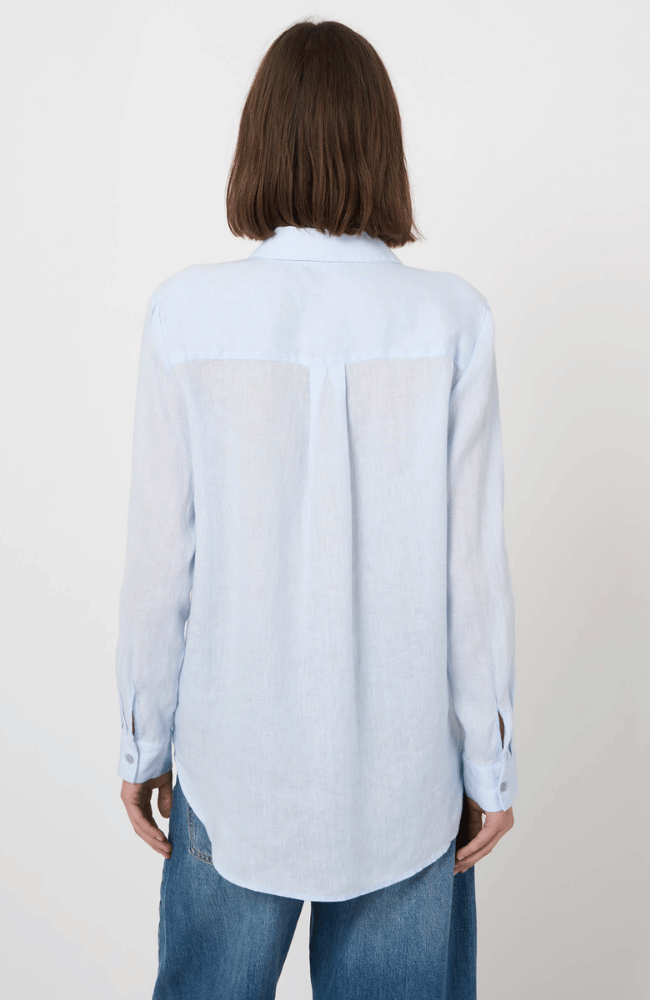 PURE LINEN BLOUSE in OCEAN-REPEAT-FLOW BY NICOLE CANADA