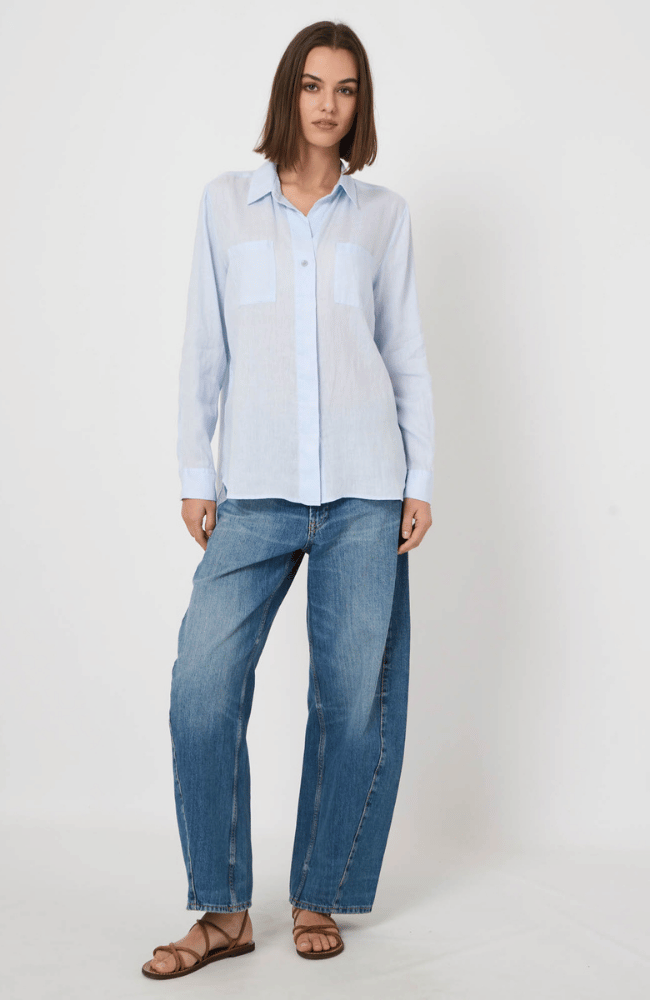 PURE LINEN BLOUSE in OCEAN-REPEAT-FLOW BY NICOLE CANADA