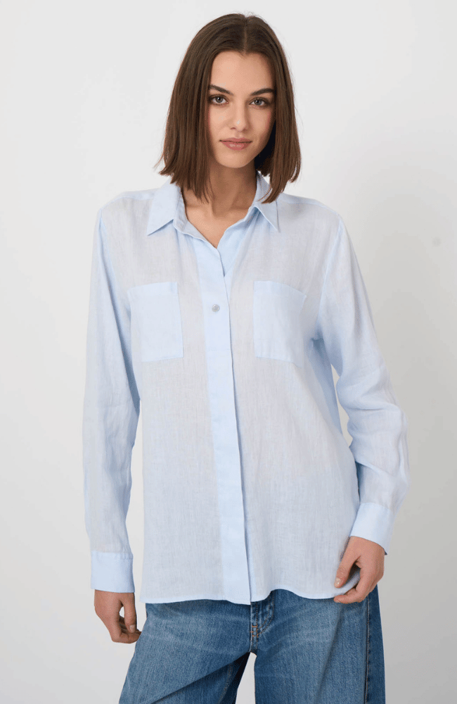 PURE LINEN BLOUSE in OCEAN-REPEAT-FLOW BY NICOLE CANADA