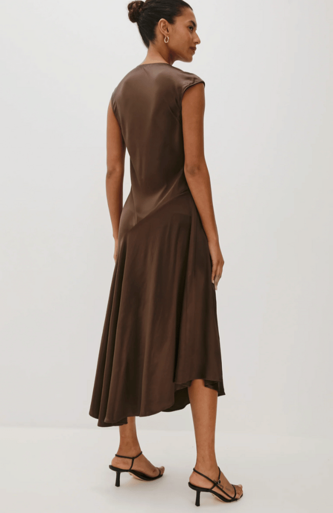 ELENI DRESS in ESPRESSO-RAILS-FLOW BY NICOLE CANADA