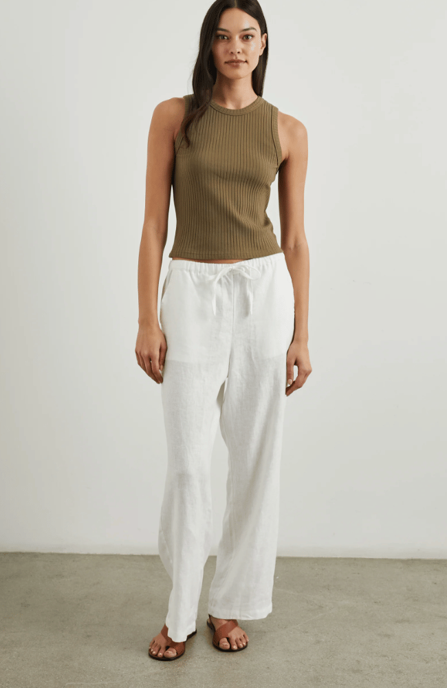 EMMIE LINEN PANT in WHITE-RAILS-FLOW BY NICOLE CANADA