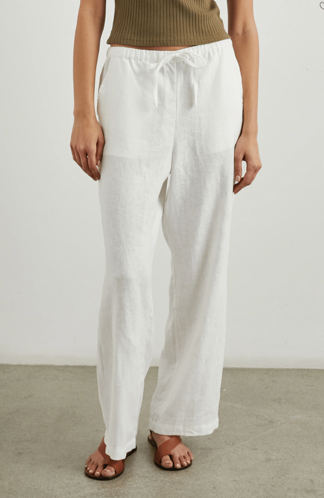 EMMIE LINEN PANT in WHITE-RAILS-FLOW BY NICOLE CANADA