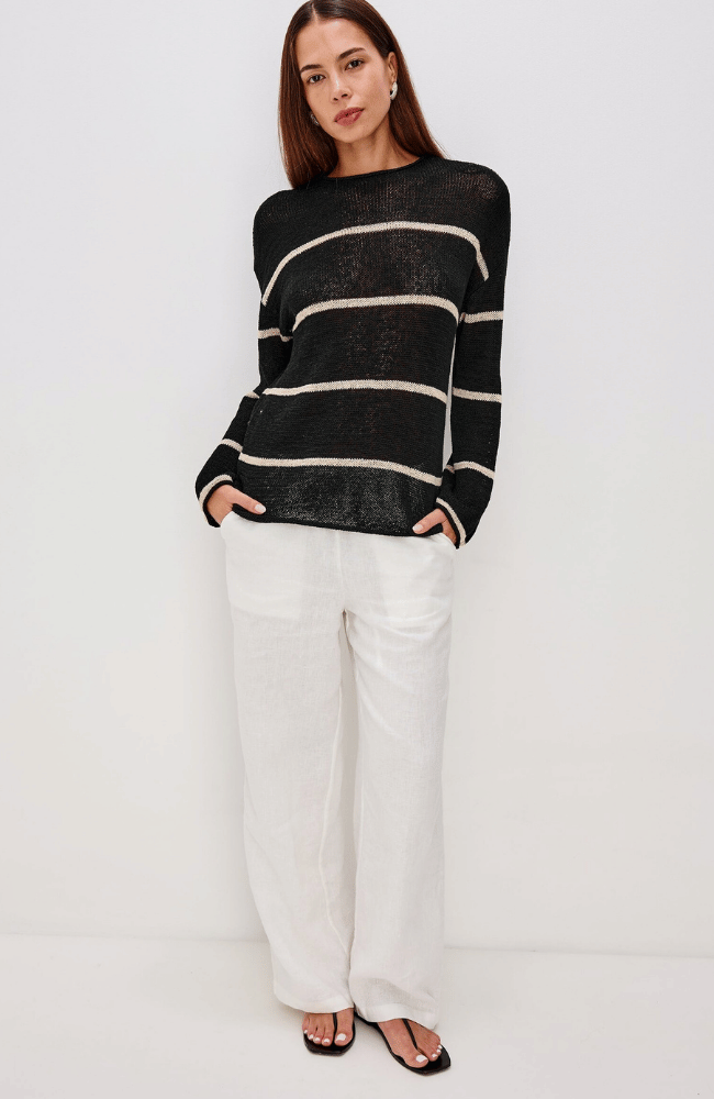EVANGELINE KNIT in BLACK LINEN STRIPE-RAILS-FLOW BY NICOLE CANADA