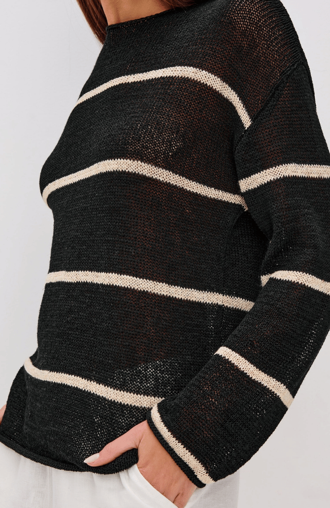 EVANGELINE KNIT in BLACK LINEN STRIPE-RAILS-FLOW BY NICOLE CANADA