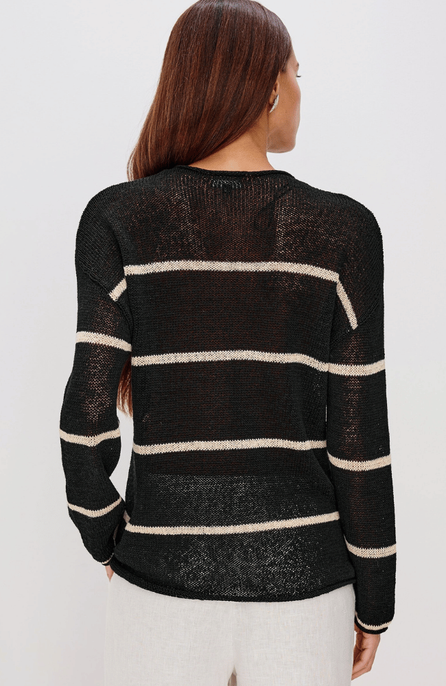 EVANGELINE KNIT in BLACK LINEN STRIPE-RAILS-FLOW BY NICOLE CANADA
