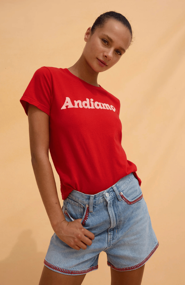 RAILS X GIADZY THE CLASSIC CREW TEE in ANDIAMO TOMATO-RAILS-FLOW BY NICOLE CANADA