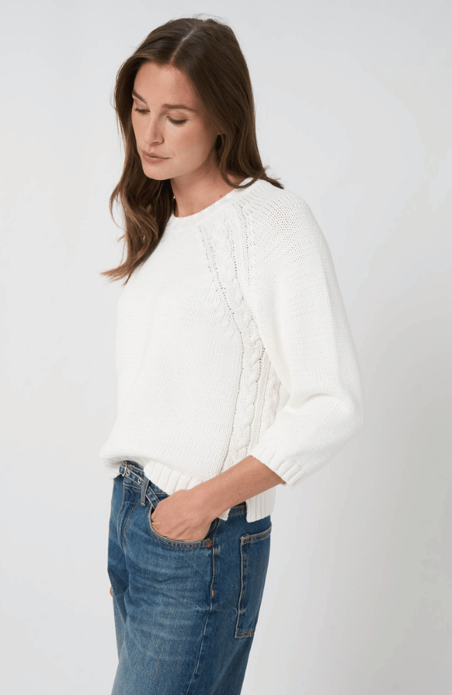 CHUNKY KNIT COTTON BLEND SWEATER in WHITE-REPEAT-FLOW BY NICOLE CANADA