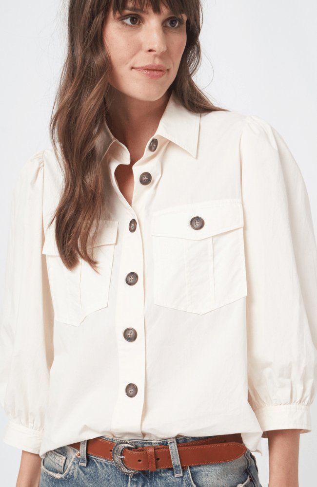 COTTON BLOUSE JACKET in VANILLA-REPEAT-FLOW BY NICOLE CANADA