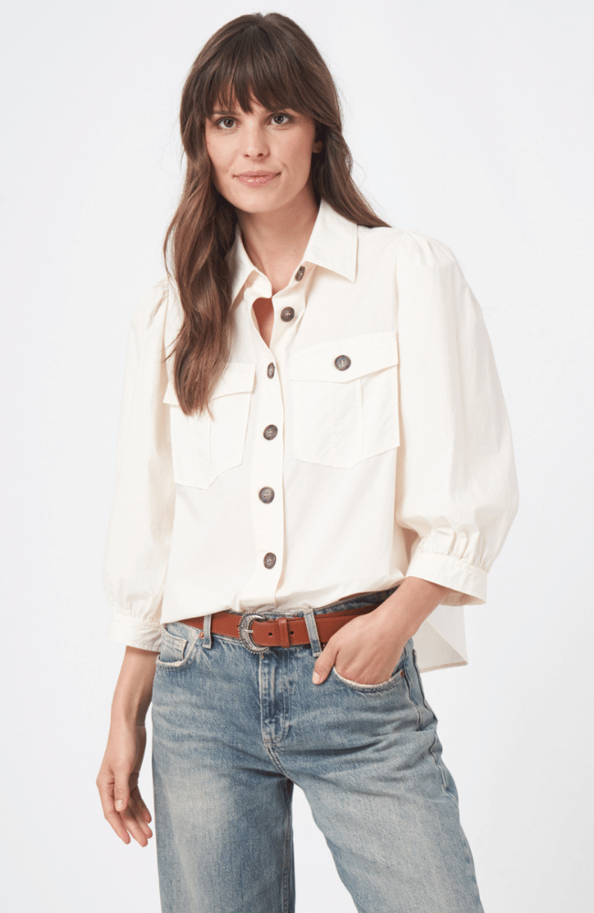 COTTON BLOUSE JACKET in VANILLA-REPEAT-FLOW BY NICOLE CANADA