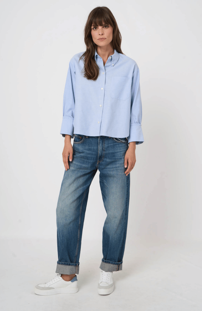 COTTON FRENCH CUFF BLOUSE in OCEAN-REPEAT-FLOW BY NICOLE CANADA