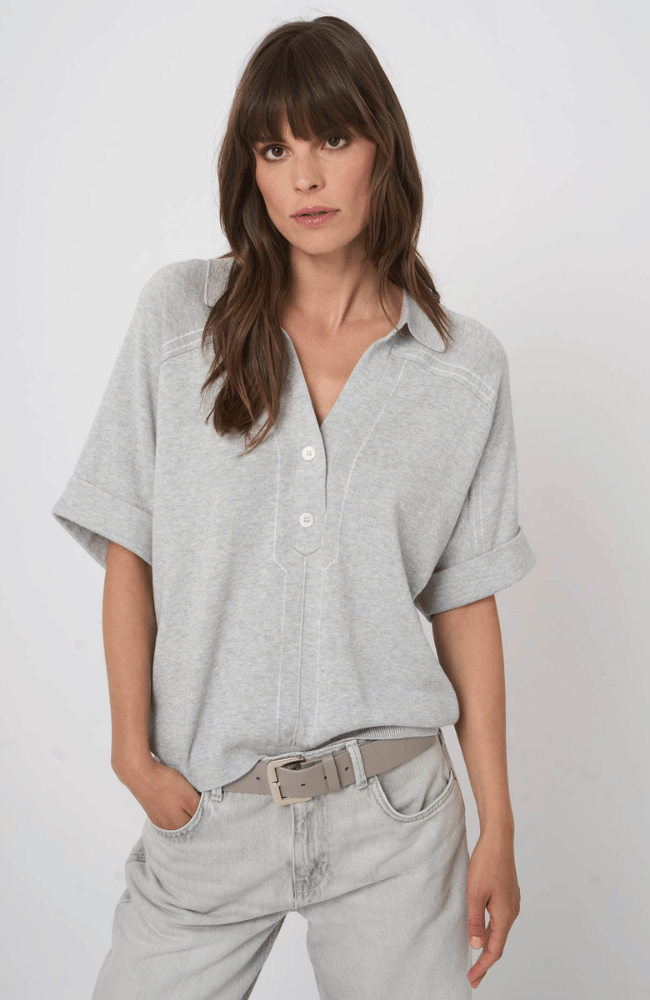 COTTON KNITTED PULLOVER in SOFT GRAY-REPEAT-FLOW BY NICOLE CANADA