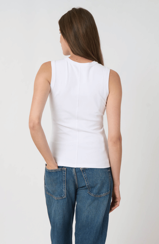 COTTON RIB KNITTED TANK TOP in WHITE-REPEAT-FLOW BY NICOLE CANADA