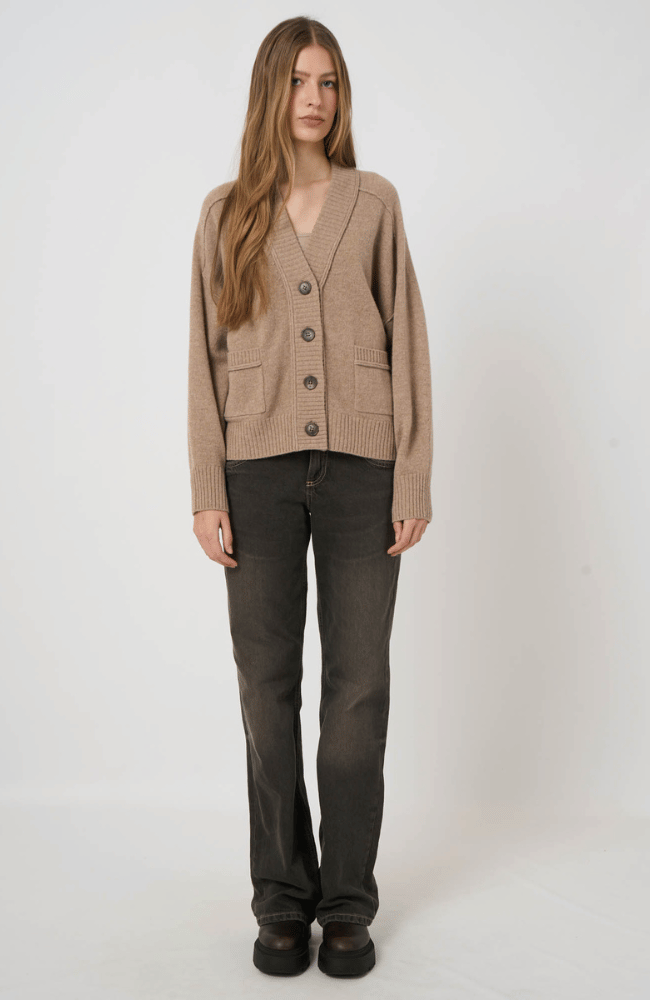 EXTRAFINE BABY WOOL CARDIGAN in SAND