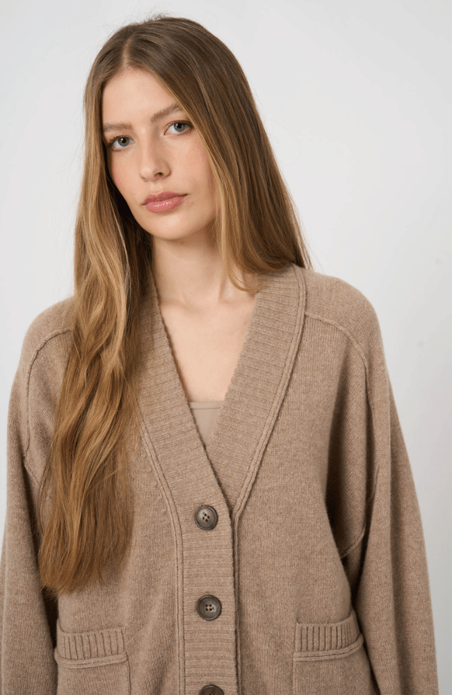 EXTRAFINE BABY WOOL CARDIGAN in SAND