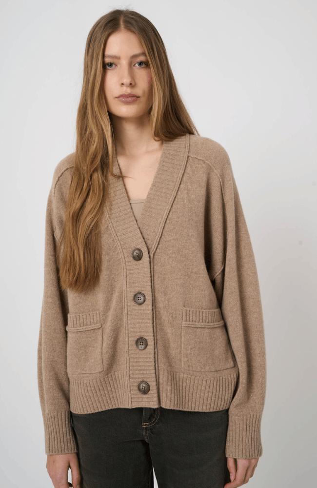 EXTRAFINE BABY WOOL CARDIGAN in SAND