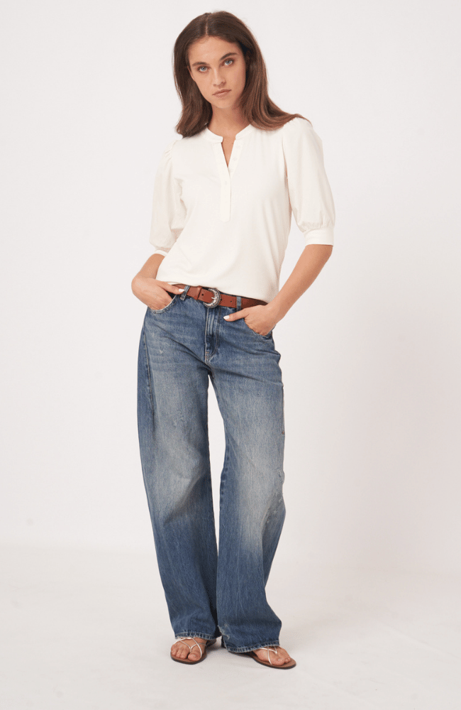 HENLEY TOP in CREAM-REPEAT-FLOW BY NICOLE CANADA