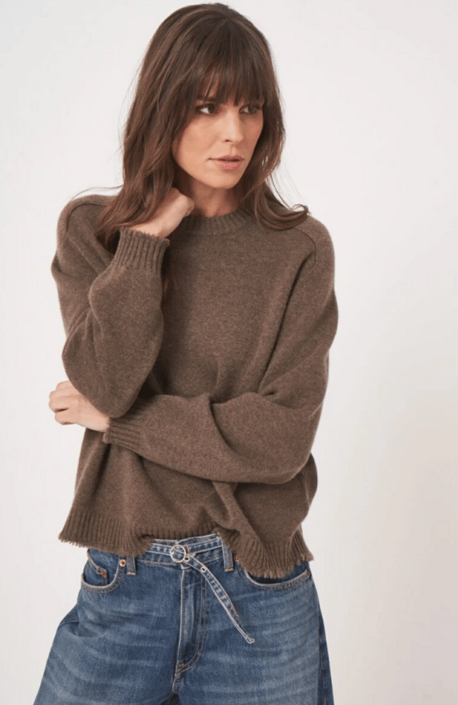 ORGANIC CASHMERE PULLOVER in CACAO-REPEAT-FLOW BY NICOLE CANADA