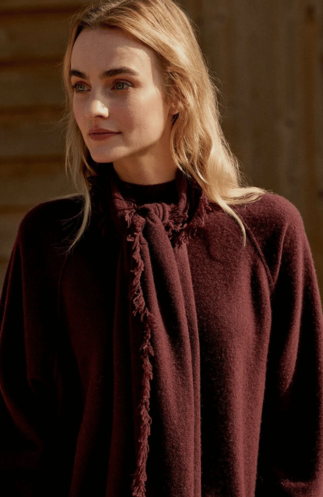ORGANIC CASHMERE SCARF in MERLOT-REPEAT-FLOW BY NICOLE CANADA