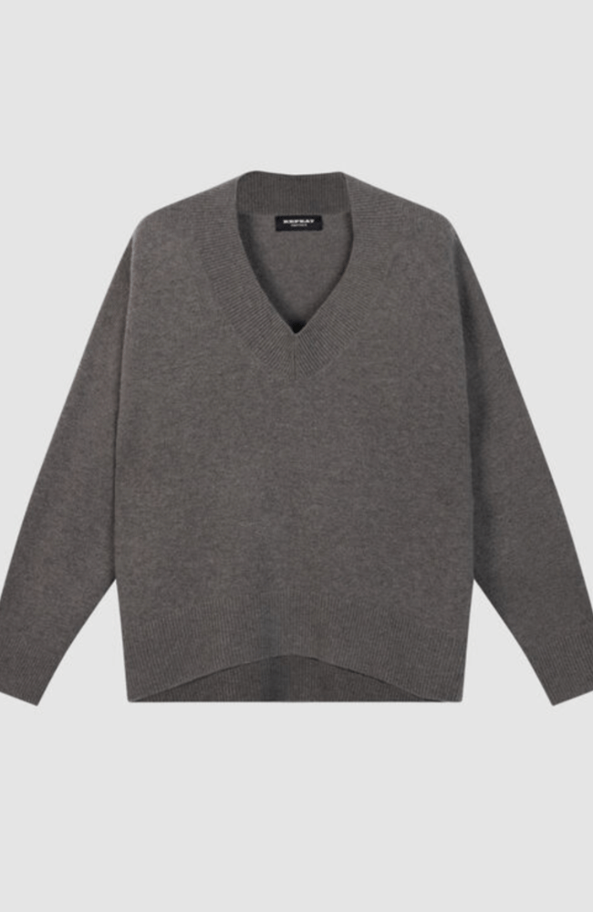 ORGANIC CASHMERE V NECK SWEATER in ROCK-REPEAT-FLOW BY NICOLE CANADA