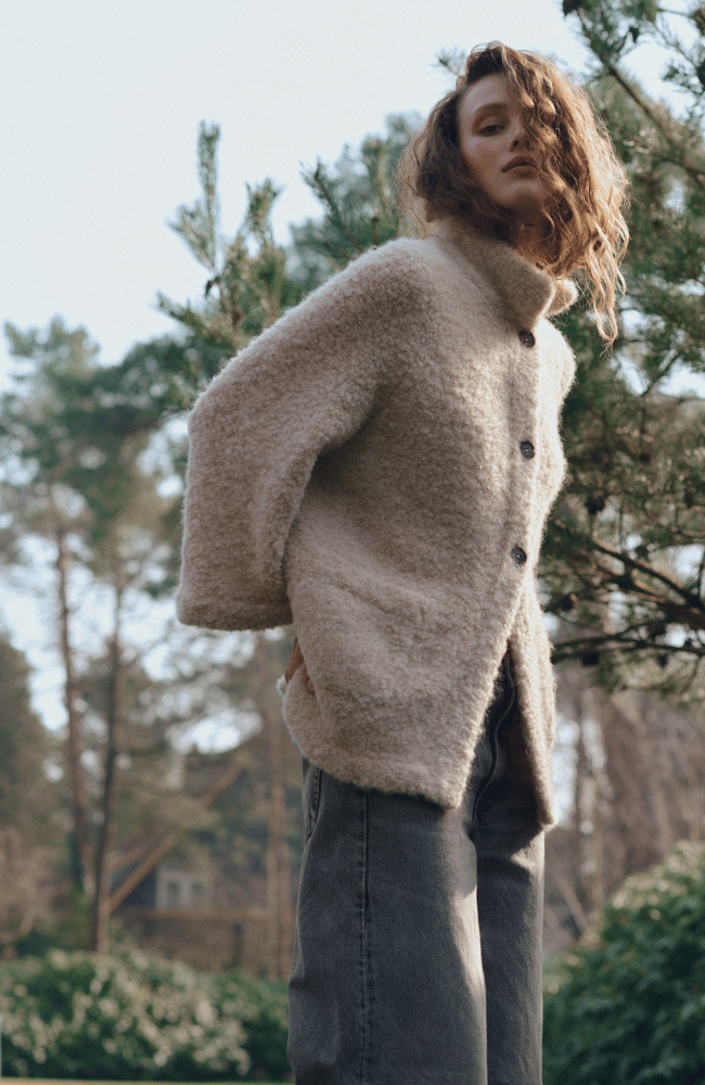 OVERSIZED BOUCLE ALPACA-WOOL CARDIGAN in NATURAL
