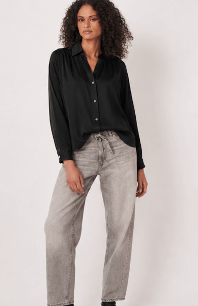 STRETCH SILK BLOUSE in BLACK-REPEAT-FLOW BY NICOLE CANADA