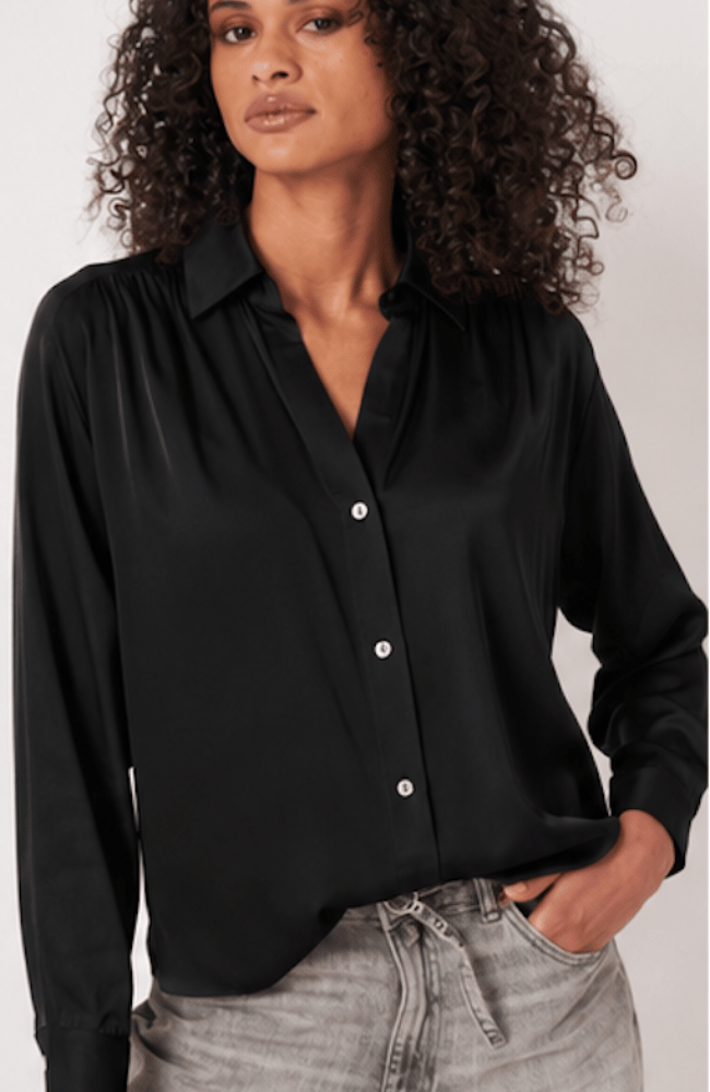 STRETCH SILK BLOUSE in BLACK-REPEAT-FLOW BY NICOLE CANADA