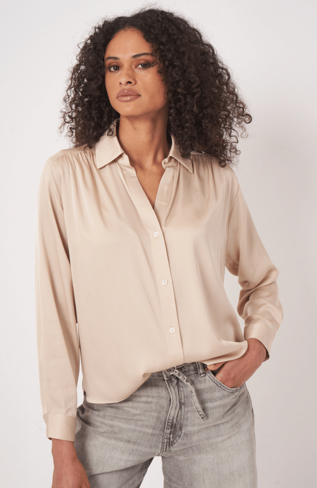 STRETCH SILK  BLOUSE in NATURAL