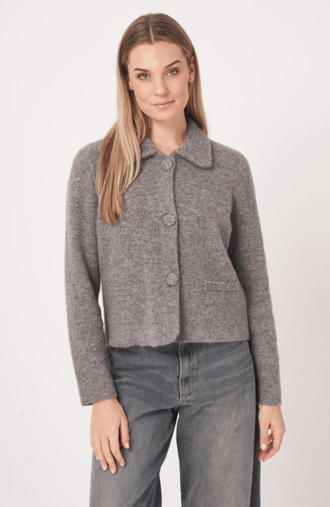 WOOL BLEND KNITTED CARDIGAN in LIGHT GREY-REPEAT-FLOW BY NICOLE CANADA