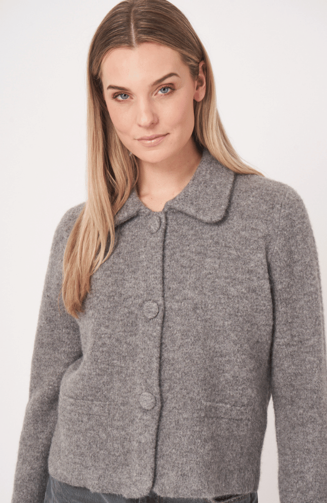 WOOL BLEND KNITTED CARDIGAN in LIGHT GREY-REPEAT-FLOW BY NICOLE CANADA