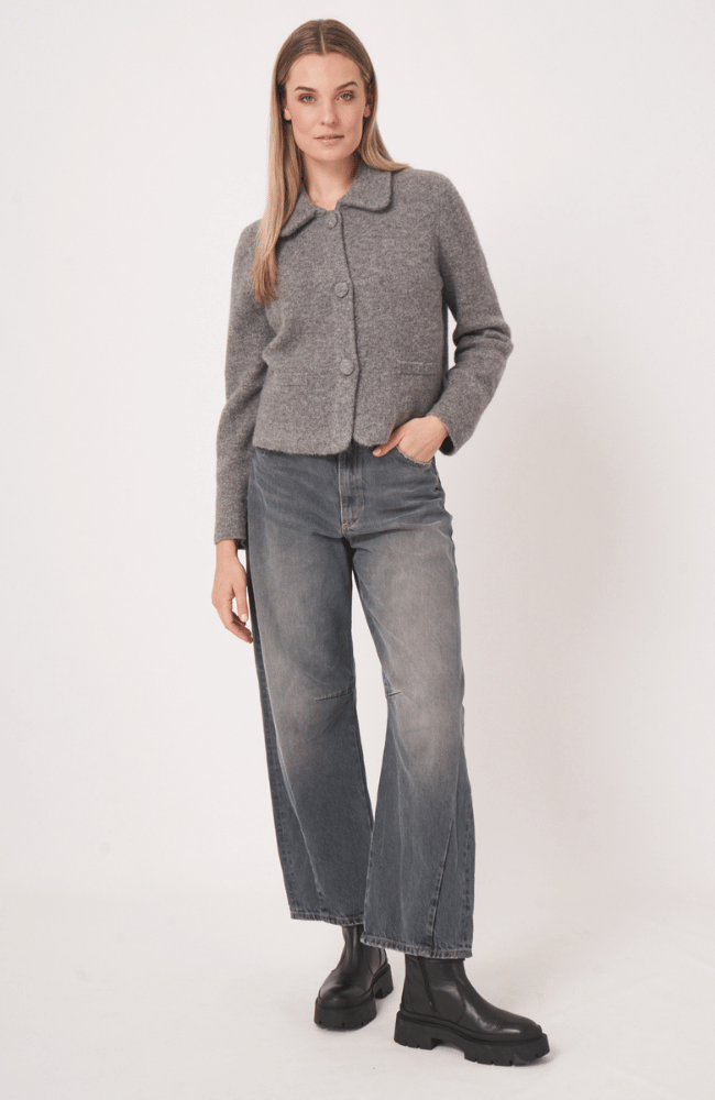 WOOL BLEND KNITTED CARDIGAN in LIGHT GREY-REPEAT-FLOW BY NICOLE CANADA
