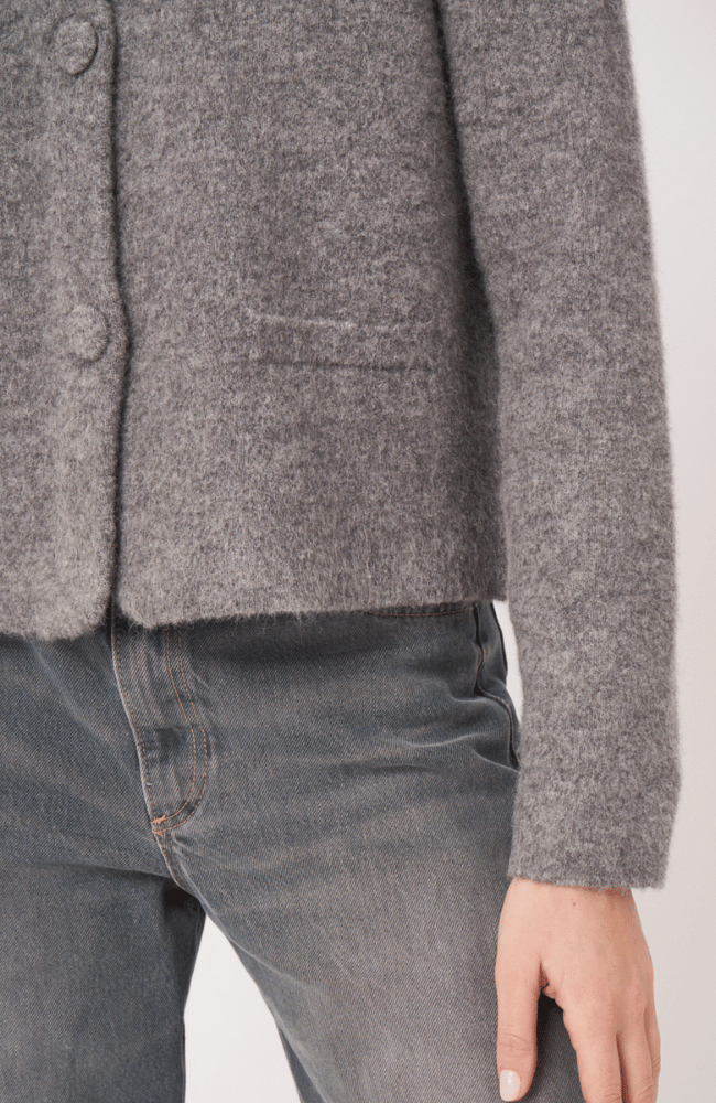 WOOL BLEND KNITTED CARDIGAN in LIGHT GREY-REPEAT-FLOW BY NICOLE CANADA