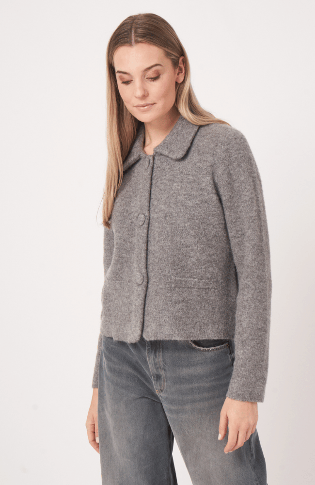WOOL BLEND KNITTED CARDIGAN in LIGHT GREY-REPEAT-FLOW BY NICOLE CANADA