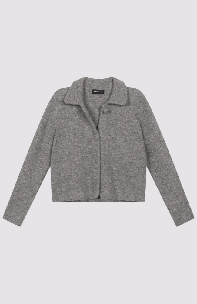 WOOL BLEND KNITTED CARDIGAN in LIGHT GREY-REPEAT-FLOW BY NICOLE CANADA