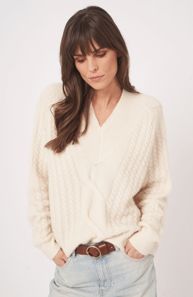 WOOL BLEND KNITTED PULLOVER in CREAM-REPEAT-FLOW BY NICOLE CANADA