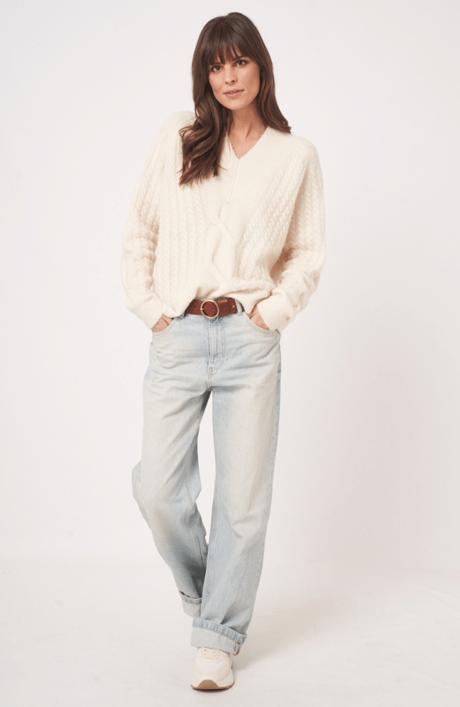 WOOL BLEND KNITTED PULLOVER in CREAM-REPEAT-FLOW BY NICOLE CANADA