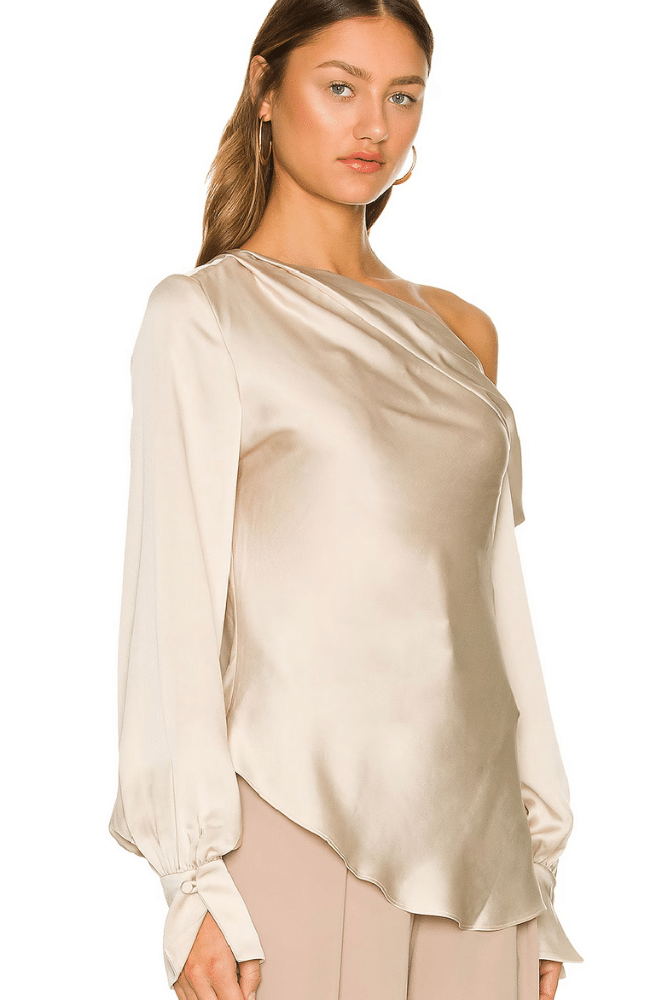 ALICE ONE SHOULDER TOP in CHAMPAGNE-SIMKHAI-FLOW BY NICOLE CANADA
