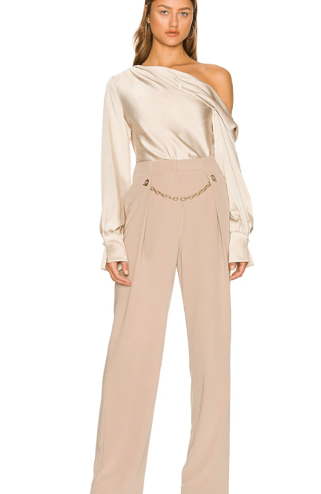ALICE ONE SHOULDER TOP in CHAMPAGNE-SIMKHAI-FLOW BY NICOLE CANADA