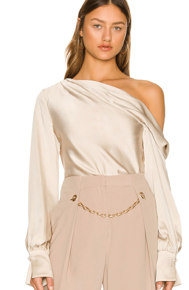 ALICE ONE SHOULDER TOP in CHAMPAGNE-SIMKHAI-FLOW BY NICOLE CANADA