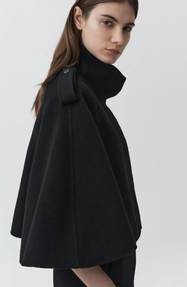 YARA WOOL CAPE JACKET in BLACK-SIMKHAI-FLOW BY NICOLE CANADA
