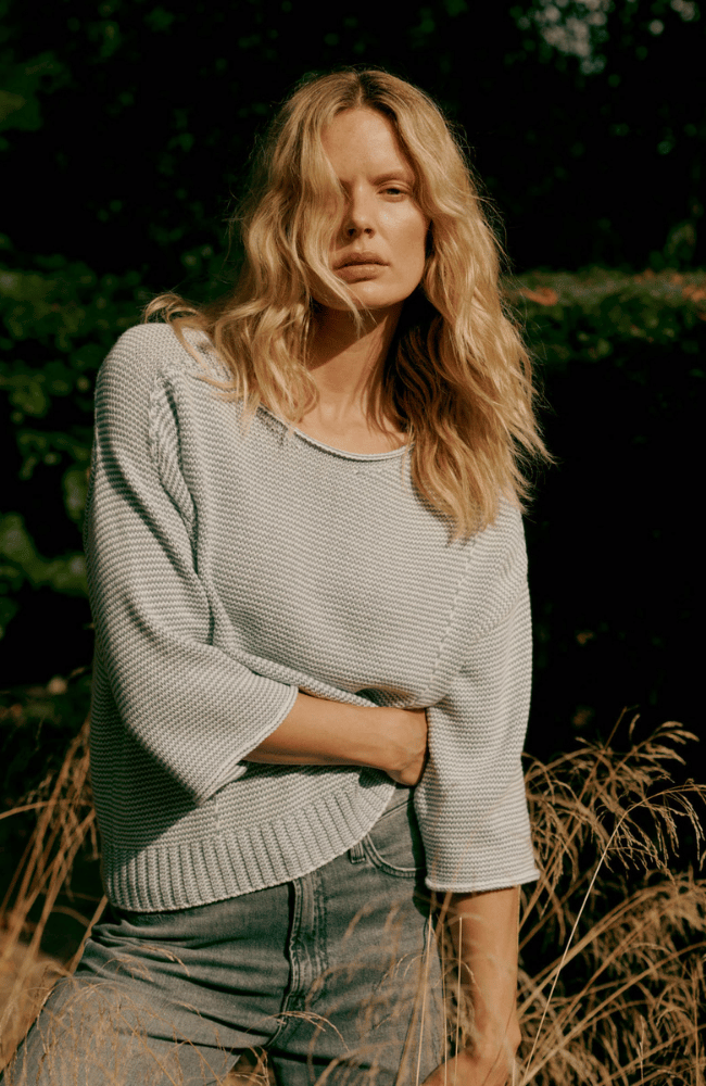 STRIPED COTTON BOAT NECK SWEATER in DENIM-REPEAT-FLOW BY NICOLE CANADA