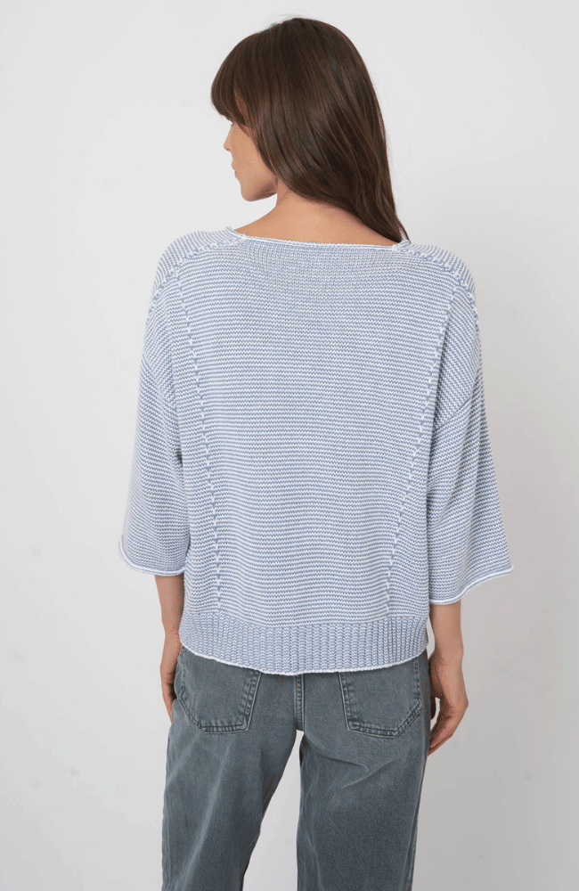 STRIPED COTTON BOAT NECK SWEATER in DENIM-REPEAT-FLOW BY NICOLE CANADA