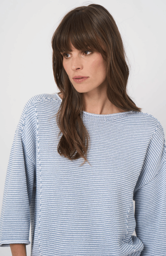STRIPED COTTON BOAT NECK SWEATER in DENIM-REPEAT-FLOW BY NICOLE CANADA
