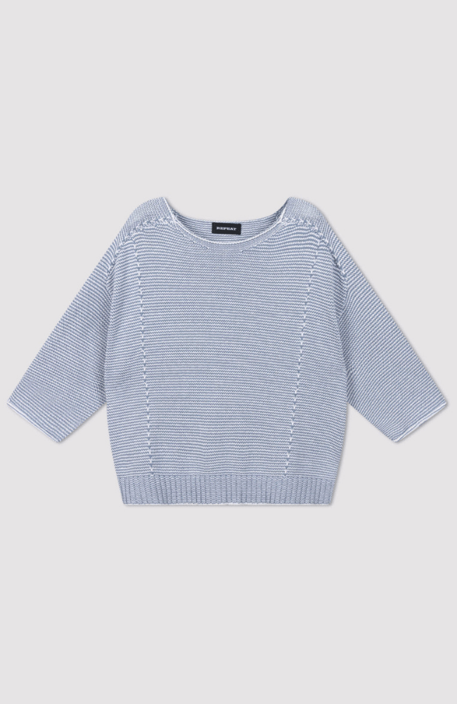 STRIPED COTTON BOAT NECK SWEATER in DENIM-REPEAT-FLOW BY NICOLE CANADA
