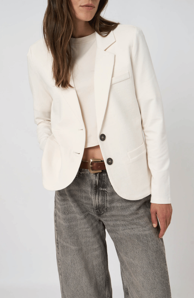 TAILORED FRENCH TERRY SWEATSHIRT BLAZER in IVORY-REPEAT-FLOW BY NICOLE CANADA